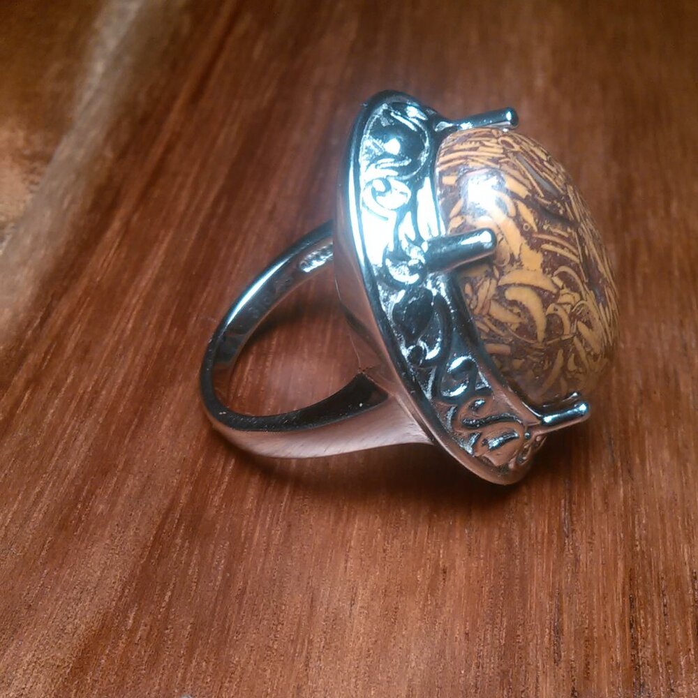 Script Stone Stainless Steel Solitaire Ring (Size 7) - Picture 9 of 15